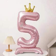 1pc 42 Inch Pink Crown Number 0-9 Balloon - Standing Foil Birthday Decoration, Suitable For Anniversary, Adult Celebration, Halloween Decoration, Christmas Decoration, Animal Theme Birthday Party Setup, Balloon, Birthday Backdrop, Reusable Balloon Garland, Party Supplies, Event Planner, Party Organizer - Pink Crown Standing Number - View 6
