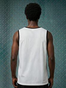 EVRINFINITE Retro American World Cup Theme Sports Tank Top For Men, Letter Print Mesh Basketball Jersey, Fitness Workout Shirt - White - View 2