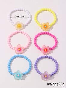 6pcs/Set Girls Cute Flower Beaded Bracelet Set, Suitable For School, Daily Wear And Festival - Multicolor - View 3