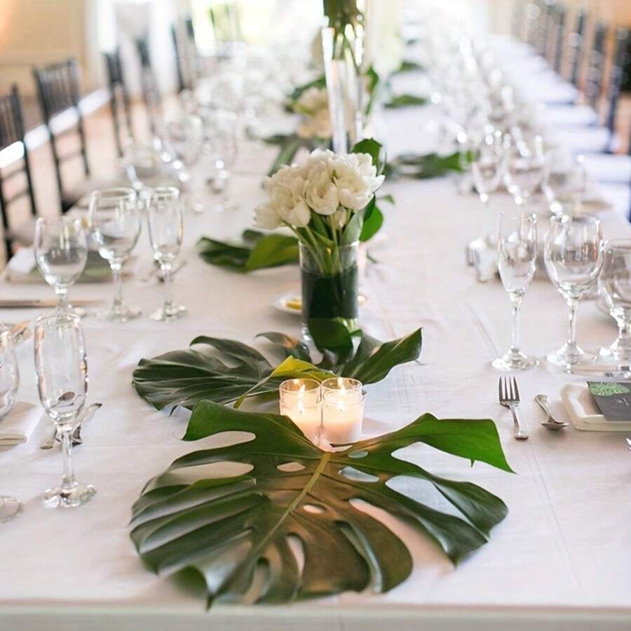 24 Stücke künstliche tropische Palmblätter, hawaiianische tropische Blatt-Tischsets, verschiedene Größen, geeignet als Tischdekoration für den Esstisch, Dschungel-Strand-hawaiianische Tropenparty-Dekoration, Sommerdekoration, Aloha-Party-Zubehör, Sommer-Strandparty-Dekoration, hawaiianische Camping-Tischdekoration, Flamingo-Party-Zubehör, wilde Geburtstags-Party-Zubehör, tropische Dschungel-Dekorationszubehör, Sommer-Heimdekoration, Küchendekoration, Tischdekoration - mehrfarbig - Übersicht 1