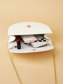 Elegant Patent Leather Women's Handbag, Minimalist Clutch Bag With Chain, Lightweight Luxury Handbag For Parties/Evenings, Perfect Birthday Gift For A Girlfriend, Suitable For Parties - 白色 - 查看 7