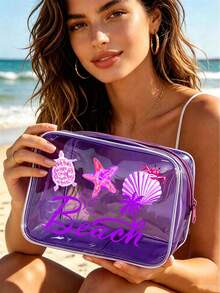 Transparent Waterproof Storage Bag, Zippered Cosmetic Bag With Cartoon Ocean Shell Pattern, Large Capacity Waterproof Multi-Functional Storage Pouch, Women's Transparent Toiletry Bag, Foldable Lightweight Wash Bag, Portable Travel Personal Care Cosmetic Organizer. Teacher's Day Gift, Mother's Day, Back To School, Vacation - Multicolor - View 3