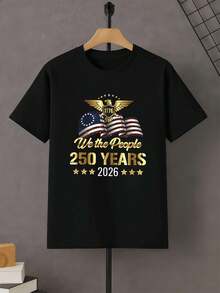 Patriotisches Herren-T-Shirt Mit Adlerflagge (2026) Aus Hochwertigem Material, Rundhalsausschnitt, Bequeme Passform, Street- Und Hip-Hop-Stil - Black - View 2