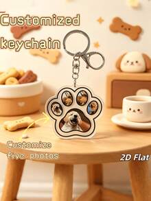 2D Flat 1件客製化可愛狗狗爪形壓克力鑰匙圈，寵物照片吊飾，支援5張照片客製，愛寵貼心紀念品，包包配件，適合生日或節日的溫馨禮物 - 彩色 - 查看 7
