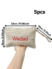 Personalized Embroidered Straw Makeup Bag, Lightweight Bohemian Style Straw Clutch, Bridal Party Gift, Gift For Her, Customized Toiletry Bag, Customized Embroidered Name, Customized Makeup Bag Organizer, Letter Embroidered Makeup Bag, Bridesmaid Gift Box, Suitable For Beach Vacation - Multicolor - View 13