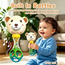 Cute Deer/Bear Baby Rattle Stick, Plush Animal Shaker Toy, Early Educational Sensory Rattle For Newborn 0+ Months - Multicolor - View 4
