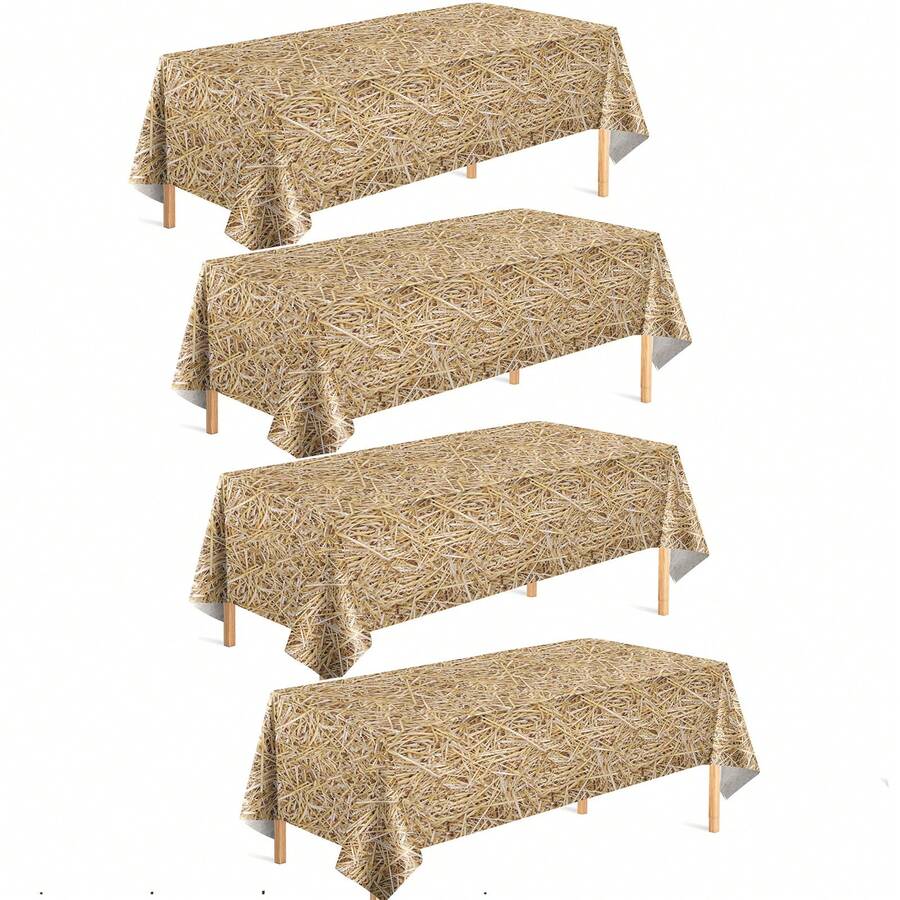 2pcs/4pcs Rectangular Straw Tablecloth Farm Tablecloth Haystack Design For Farm Party Decor Cowboy Western Theme Party Supplies 137*274cm - Multicolor - View 1
