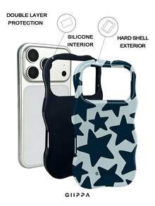 GIIPPA 1 pieza Funda de teléfono con base verde y diseño de patrón de estrellas azul oscuro, funda de teléfono ondulada para teléfono 17 Pro Max, compatible con teléfono 16 Pro Max, 15 Pro Max, 14 Pro Max, funda de teléfono de moda premium estilo coreano, compatible con 11/12/13/14/15/16 Pro Max Plus, diseño elegante adecuado para hombres y mujeres, ¡regalo perfecto para novia en Navidad, Día de San Valentín, Pascua, temporada de bodas y cumpleaños! - Multicolor - Ver 2