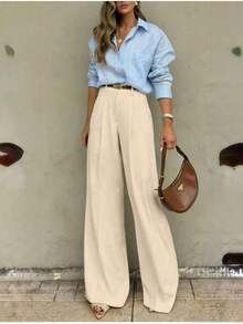 Straight-Leg, Wide-Legged Suit Trousers. Floor-Length. - Flame scarlet - View 2
