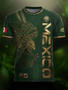 TIN "Mexico Golden Eagle" Football Shirt, Heritage Of The  Warrior, Fitted And Casual Long-Sleeved Design, All-Over Print For All Seasons - 綠色 - 查看 1