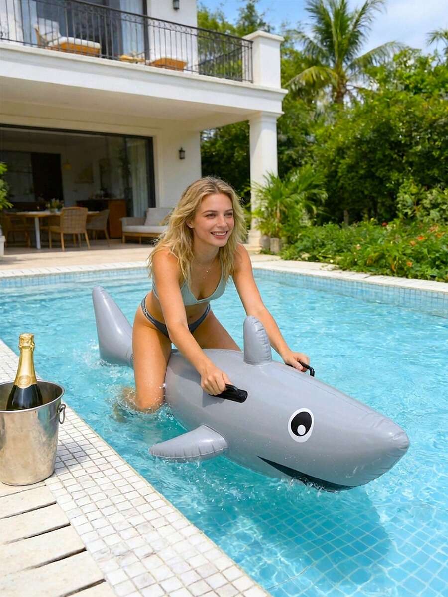 Inflatable Shark Ride, Inflatable Shark Water Ride, Inflatable Great White Shark Pool Float, PVC Inflatable Shark Surfboard Floating Raft, Suitable For Adult Family Entertainment, Outdoor Leisure, Summer Party, Beach, Lake, Water, Pool Floating, Fun Summer Water Entertainment, Suitable For Pool Party, Vacation, Summer. - Image - View 1
