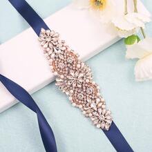 Rose Gold Applique+Navy Blue Ribbons