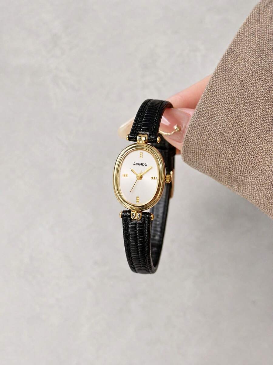 LIANDU 1 pieza Reloj de pulsera elegante para mujer, uso diario, moda de negocios casual, estilo lujoso elegante minimalista, adecuado para fiesta de vacaciones, regalo de aniversario para la familia o para ti misma - Negro - Ver 1