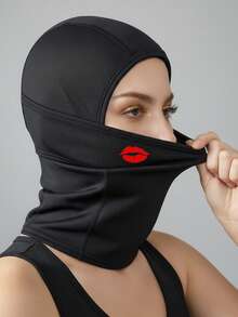 Red Lip Print Balaclava, Breathable Mesh Motorcycle Full Face Mask, Windproof & Dustproof Y2K Street Style Women's Headwear, Suitable For Riding And Daily Fashion - Multicolor - View 9
