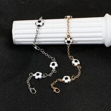 1pc Adjustable Football Bracelet, Hip-Hop Style Personalized Couple Bracelet For Women, Light Luxury Niche Football Theme Chain Bracelet, Metal Chain With Enamel Football Charm Decoration, Gold And Silver Dual Color Options, Exquisite Versatile Sports Style Accessory - Multicolor - View 7