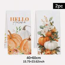 2件裝 Hello Autumn 南瓜印花超細纖維柔軟廚房毛巾，40*60cm 長方形抹布、桌布、手巾，廚房裝飾、家居裝飾，鄰居喬遷禮物，廚房餐巾與抹布，廚房浴室家居必需品 - 橘色 - 查看 12