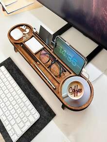 1 buah Organizer Meja Kayu Kompak, Cocok untuk Pena, Kacamata Modis, Ponsel dan Baki Keyboard, Desain Minimalis, Aksesori Kantor Kayu Tahan Lama, Finishing Alami, Dekorasi Meja yang Elegan - View 4