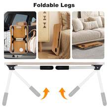 Laptop Bed Table With Foldable Legs – Height Adjustable Bed Tray With Cup Holder & Phone Slot, Portable Notebook Stand For Sofa, Bed, Floor - Walnut Wood - View 4