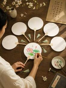 Paper Fan, Portable Chinese Paper Fan - Painted Fan - Perfect Gift Choice For Wedding, Birthday, Christmas, Valentine's Day, New Year - Home And Room Decor - Classic Style - Random Tassel Color - Multicolor - View 3