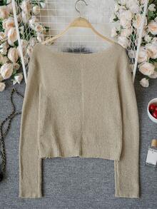 2026 Spring/Summer New Style: Khaki Rear Split Hollow-Out Knitted Cardigan, Slouchy Loose Short Blouse, Textured Elegant Casual Style, Perfect For Vacation, Music Festivals, And Dating Outfits - Khaki - View 10