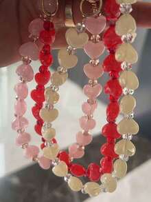 1pc Solid Color Fashion Faux Jade/Crystal Acrylic Heart/Bead Phone Lanyard, Compatible With Daily Use, Aggregation, Valentine's Day Gift Heart Bead Anti-Lost Phone Chain - Multicolor - View 4