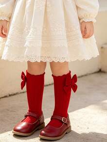 3 Pairs Girls' Cute Bowknot & Cable Knit Mid-Calf Socks, Suitable For Children Aged 0-14 Years Old, Versatile For Daily Wear - Multicolor - View 6