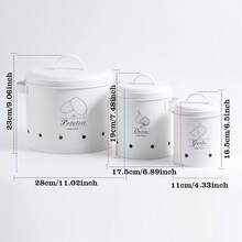 3-Piece Kitchen Storage Canister Set, White Metal Potato Onion Garlic Storage Bins With Lids, Ventilated Food Storage Containers, Farmhouse Style Kitchen Root Vegetable Storage Rack, Fresh-Keeping - White - View 10
