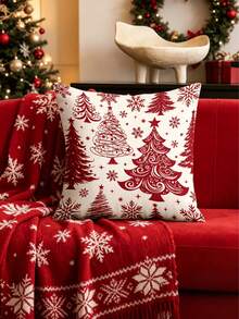1/4pcs New Christmas Pattern Pillowcase, Christmas-Themed Throw Pillow Cover, Decorative Pillow Cover, Square Pillowcase, Christmas Decoration, Suitable For Living Room, Sofa, And Bedroom Party Decor, Pillow Insert Not Included 18x18 Inches - Red - View 8