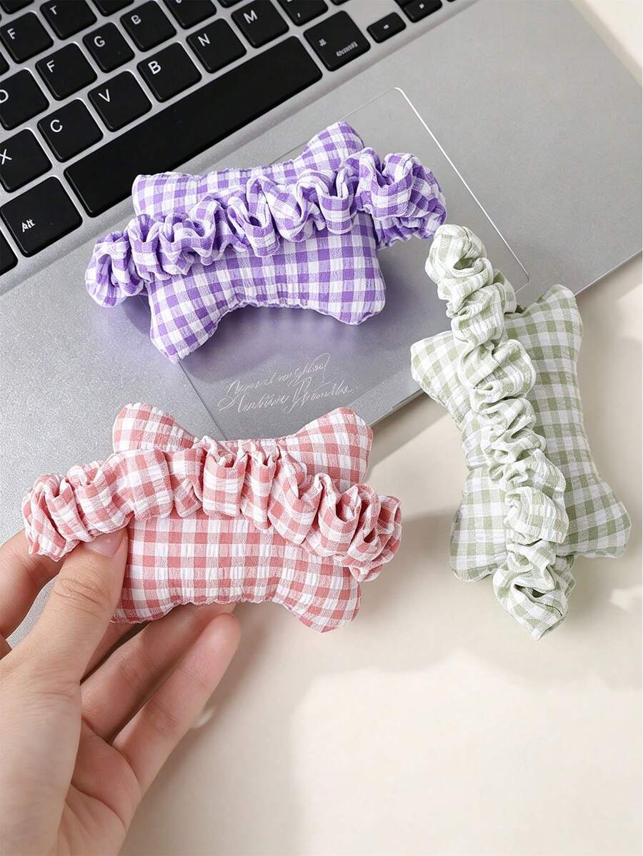 3/1pc Cute Pastel Gingham Small Pillow Wrist Rest With Elastic Scrunchie Band, Polyester Puckered Plaid Keyboard Support For Typing Office, Social Media Aesthetic Mouse Pad For Women, Summer - Multiple Styles - View 1