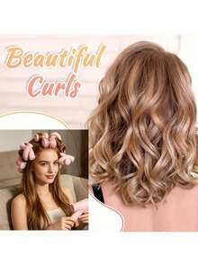 6/1pc Large Heatless Fluffy Wave Curling Rods, Suitable For Overnight Heatless Curls, Create Big Wave Hairstyle, Long Or Medium Hair Fluffy Curling Rods, Soft Curling Rods, Damage-Free Styling Tool - Multicolor - View 9