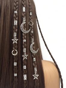 45 Pcs Women's Dreadlock Star Moon Combination Hair Rings Moon Star Braid Hair Clips Hair Accessories Summer Beach Vacation Hair Clips Y2K,Hair Claws - Silver - View 1