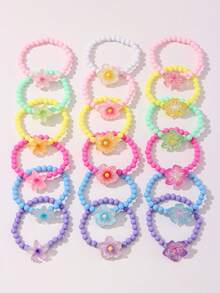 6pcs/Set Girls Cute Flower Beaded Bracelet Set, Suitable For School, Daily Wear And Festival - Multicolor - View 2