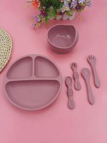 6/3/1pc Silicone Tableware Set, Children's Large Suction Bowl And Rice Paste Spoon, Anti-Drop Anti-Scald Feeding Bowl, Suitable For Toddler Feeding Training Bowl Baby Supplies, A Unique Father's Day Gift Set - Multicolor - View 15