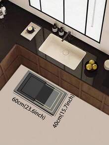 1pc Black Gold Rim Double Layer Frame Diatomaceous Earth Kitchen Mat, 3.5mm Rubber Anti-Slip Bottom, Water-Absorbent & Oil-Resistant, Cushioning & Anti-Fatigue, Dirt-Resistant Rug For Kitchen, Bathroom, Entryway, Living Room - Multicolor - View 6