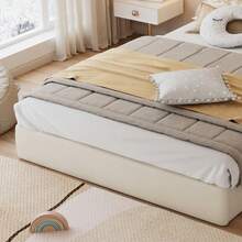 Flieks Double Bed Upholstered Bed, Headboard With Curved Petals, Simple, Stylish And Comfortable, Modern Bed Frame, Velvet, Beige, 140x200cm - Beige - View 8