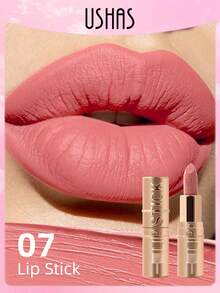 Lipstik Matte USHAS Gold Tube, 7 Warna, Halus & Ringan, Tekstur Krim yang Tidak Membuat Bibir Kering, Warna Alami Tahan Lama - #07 Peach Nude - View 8