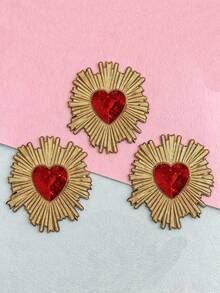 1 pieza/2 piezas/3 piezas/4 piezas Parche de tela bordado con forma de corazón DIY Aplanado con plancha Aplicación de bordado - Multicolor - Ver 9