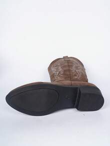 2026 European And American Retro Solid Color Western Style Fabric Embroidered Western Boots Knight Boots Outdoor Festival Fashion Women's Shoes - Coffee Brown - View 8