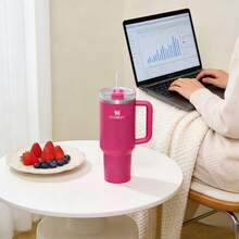 Stanley Ouencher ProTour Flip Straw Tumbler, Stainless Steel Insulated Cup, Leakproof Lid & Straw, Portable Handle, Cupholder Compatible, Large Capacity. Ideal Gift For Men & Women For Various Holidays - 玫瑰紅 - 查看 2