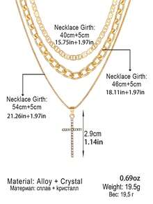 1pc Thick Multi-Layer Cross Pendant Necklace, Hip-Hop Style Chain, Fashion Accessory, Unisex - Gold - View 6