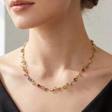 1 Pieza Collar de Lujo Brillante con Tulipán de Circonita Cúbica para Mujeres Color Dorado CZ Cristal Gargantilla Joyería de Moda para Boda Regalos - Oro, rojo y verde - Ver 10