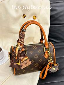 Minimalist Handbag With Accessories, Featuring Secure Zipper And Detachable Crossbody Strap, Ideal For Errands, Brunch, Or Travel, Perfectly Blending Timeless Print With Everyday Functionality - Brown - View 6