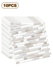10-Sheet Heavy-Duty Peel And Stick Backsplash, 3D Wall Tiles Stick On Kitchen Backsplash Living Space, Thick Tile Backsplash 12"X12" Self Adhesive Marble Tiles, Room Deocr Bathroom Deccor Bedroom Deccor Wall Deocr Home Decor, Light Khaki Grey - Light Khaki Grey - 查看 9