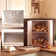 COSTWAY Corner Bread Box For Kitchen Counter, Bamboo Double Layer Breadbox Organizer With Adjustable Shelf, Large Capacity Bread Storage Bin, Farmhouse Storage Container For Homemade Bread, White - White - View 6