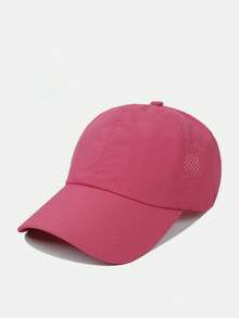 1 pieza Gorra de béisbol de malla transpirable de color negro sólido para mujer, gorra ajustable con cierre a presión para el verano - De secado rápido y transpirable - Ver 9