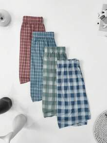 4 Buah Celana Pendek Boxer Pria Musim Panas Motif Kotak-kotak Tipis, Longgar, Bernapas, Pinggang Elastis, Tanpa Resleting, Pakaian Dalam Kasual, Paket Multi-Warna, Ukuran Kecil - MultiWarna - View 10