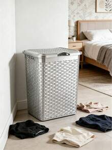 38L Large Capacity Laundry Basket - Woven Rattan Style Clothes Storage Bin | With Lid Breathable Design, Sturdy And Durable, Suitable For Storing Dirty Laundry And Organizing Miscellaneous Items - Random Color - View 7