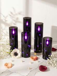 5pcs Flameless Candle Lights With Timer Remote Control, Battery Operated Embedded Flickering String Lights, Suitable For Halloween, Christmas, Valentine's Day, Mother's Day, Birthday, Gift, Proposal, Wedding, Party, Holiday - Black-purple Light - View 8