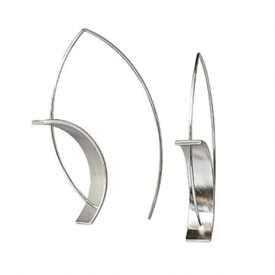1pc Vintage Style Silver Long Earrings With Geometric Pendant, Unique Design, Suitable For Daily Commute Wear - Silver - View 1