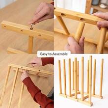 Bambus Leinwand Aufbewahrungsregal zum Trocknen und Ordnen von Kunstwerken, leichtes Holzgestell mit herausnehmbaren Staeben fuer Atelier, Galerie, Klassenzimmer und Zuhause, klare Ordnung fuer Bilder - Kleiner Aufbewahrungsständer aus Segeltuch - Übersicht 4